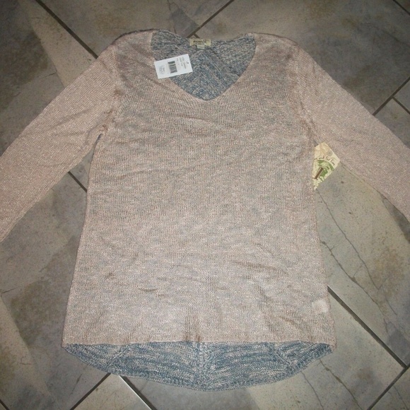 One World Beige V-Neck Sheer Back Sweater L - Picture 1 of 2